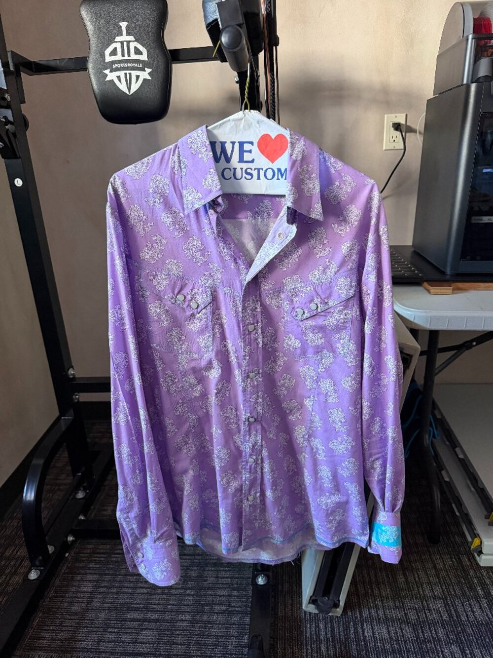 Georg Roth Men’s Purple Paisley Western Pearl Snap Shirt Large